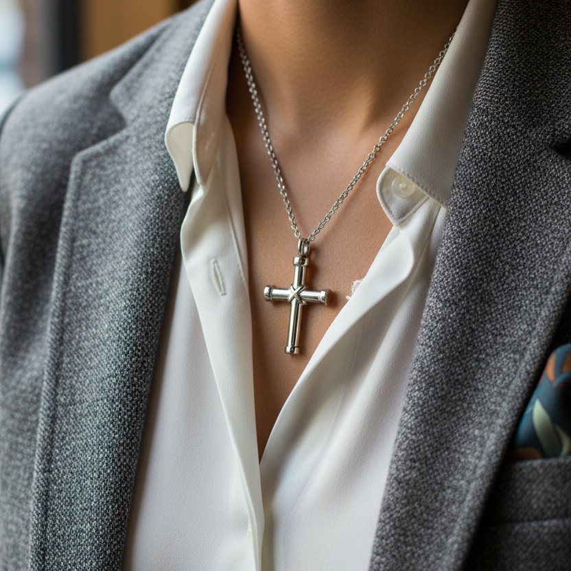 Collier Croix Chrétienne en Acier