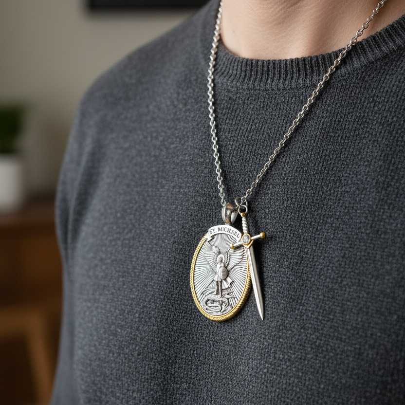 Pendentif Saint Michel Archange – Protection Divine & Victoire Spirituelle | Stella Christi