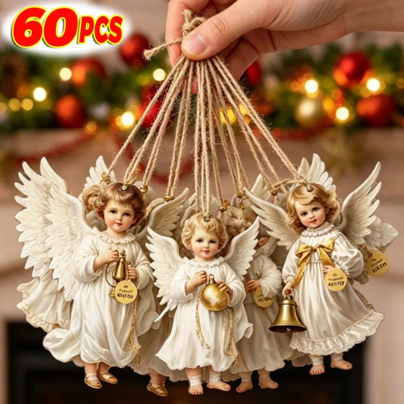 Anges de Noël vintage en bois – 12, 24 ou 60 suspensions – vue du produit