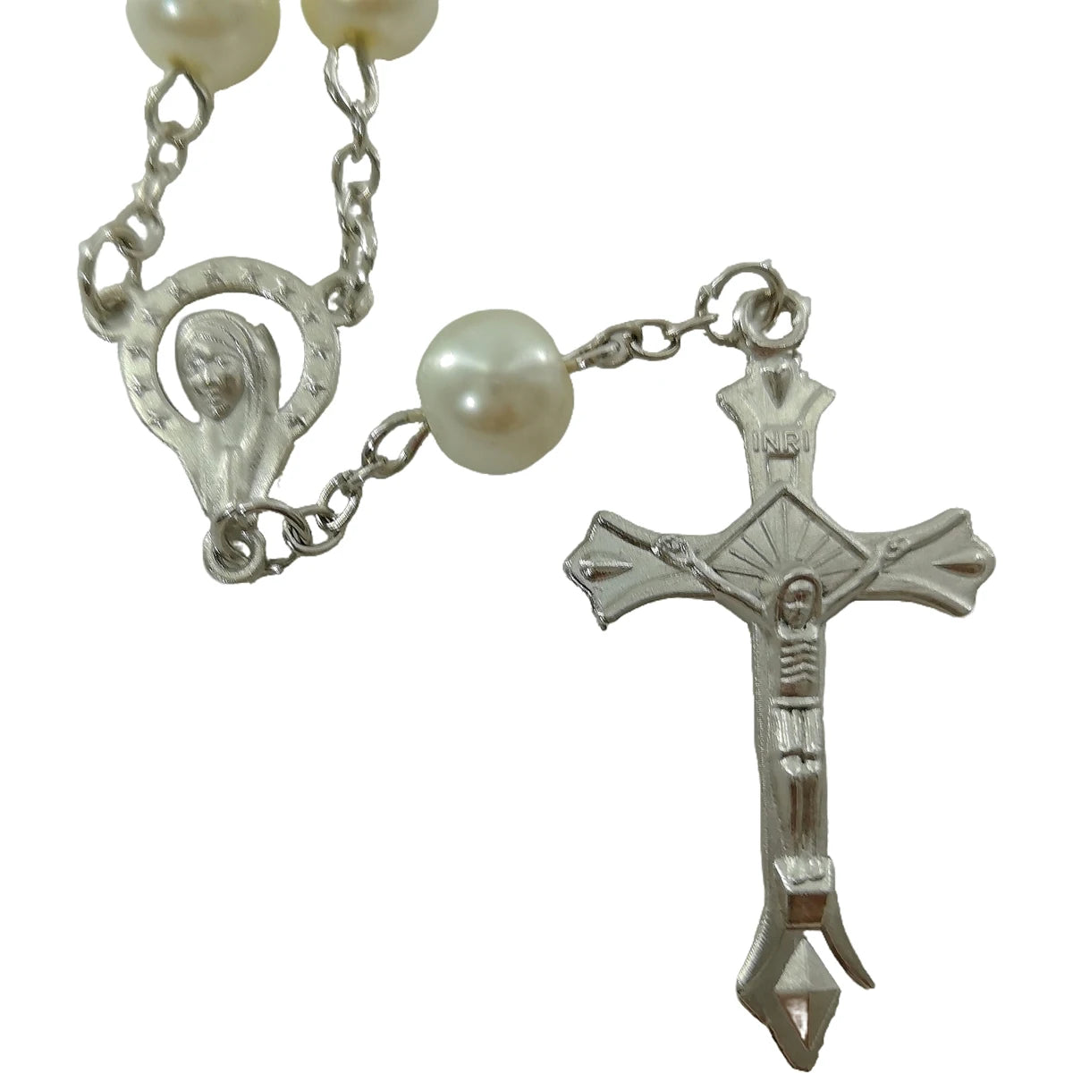 Collier chapelet style perles nacrées – croix