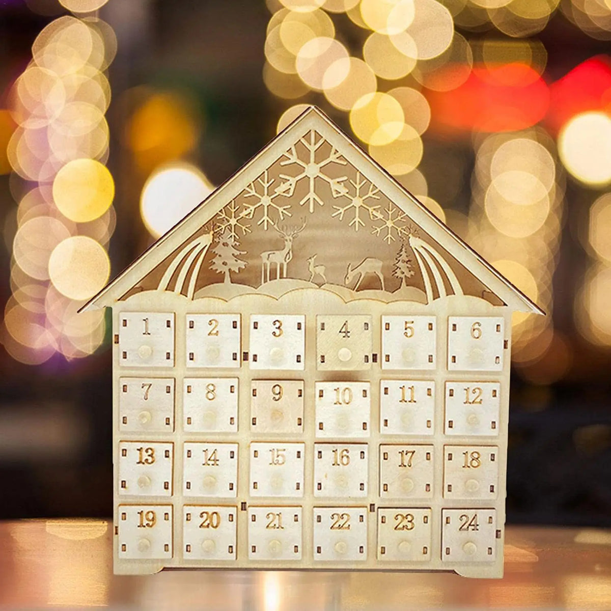 Calendrier de l’Avent en bois lumineux – 24 tiroirs – détail 6