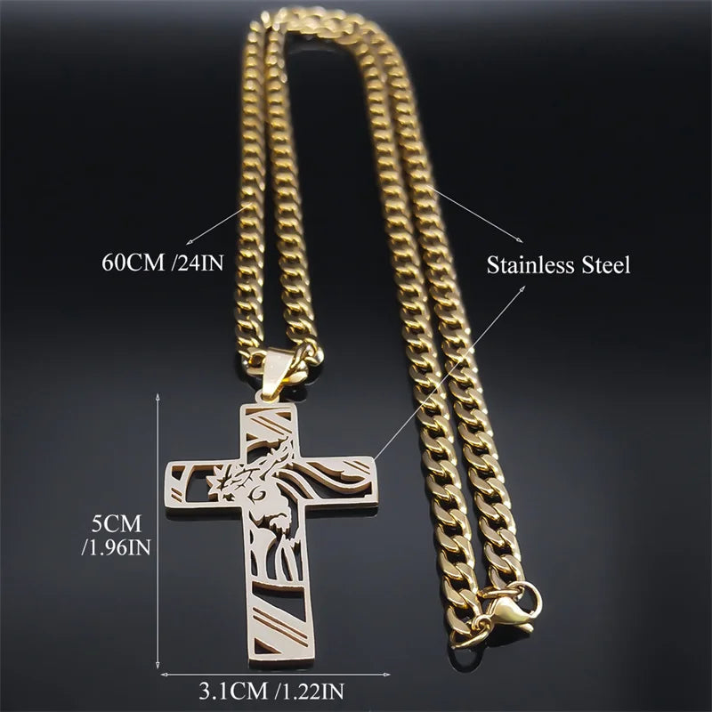 Collier croix du Christ et couronne d’épines – acier inoxydable