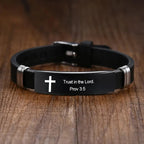 Bracelet croix et verset biblique – acier inoxydable noir