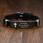 Bracelet croix et verset biblique – acier inoxydable noir
