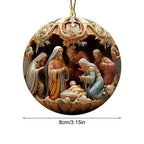 Suspension Nativité aux agneaux en acrylique imprimé – dimension indicative 8 cm
