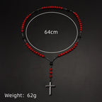 Collier croix en pierre rouge naturelle – 70 cm