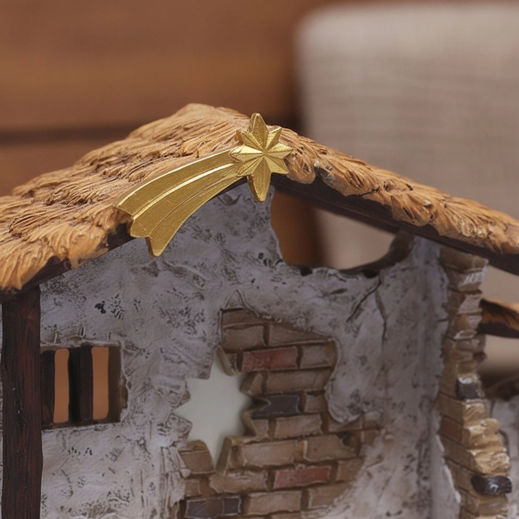 Étable de la Nativité avec étoile – résine, 27,8 cm – détail 4