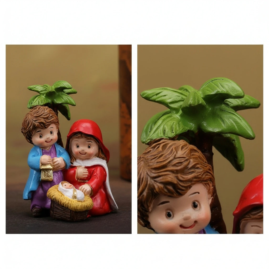 Petite crèche Sainte Famille avec palmier – résine – détail 5