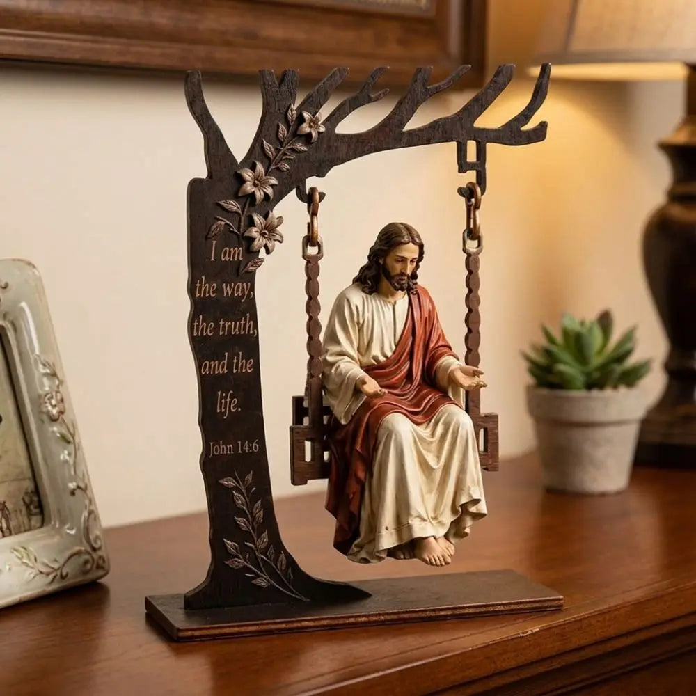 Jésus à la balançoire – décoration en bois, 2 tailles
