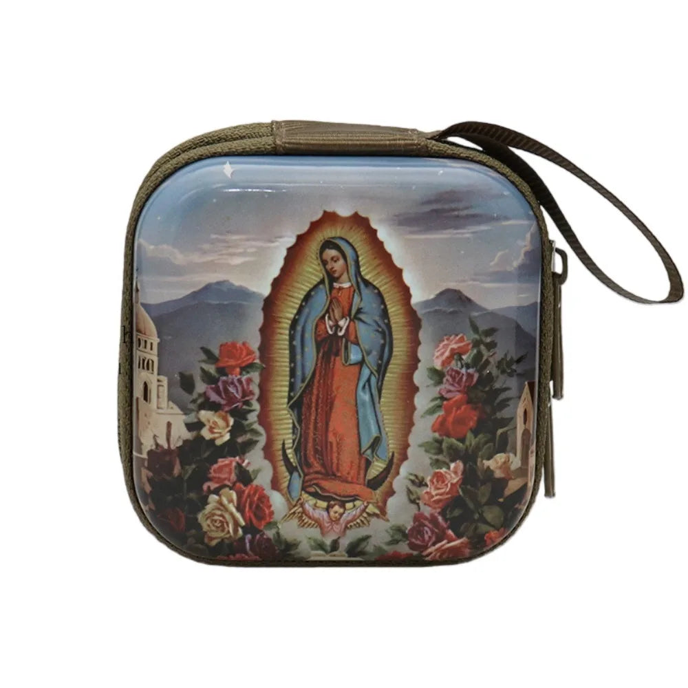 Boîte métallique pour chapelet – Vierge Marie, 7 cm