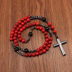 Collier croix en pierre rouge naturelle – 70 cm