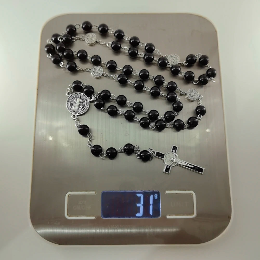 Collier chapelet style perles nacrées – croix