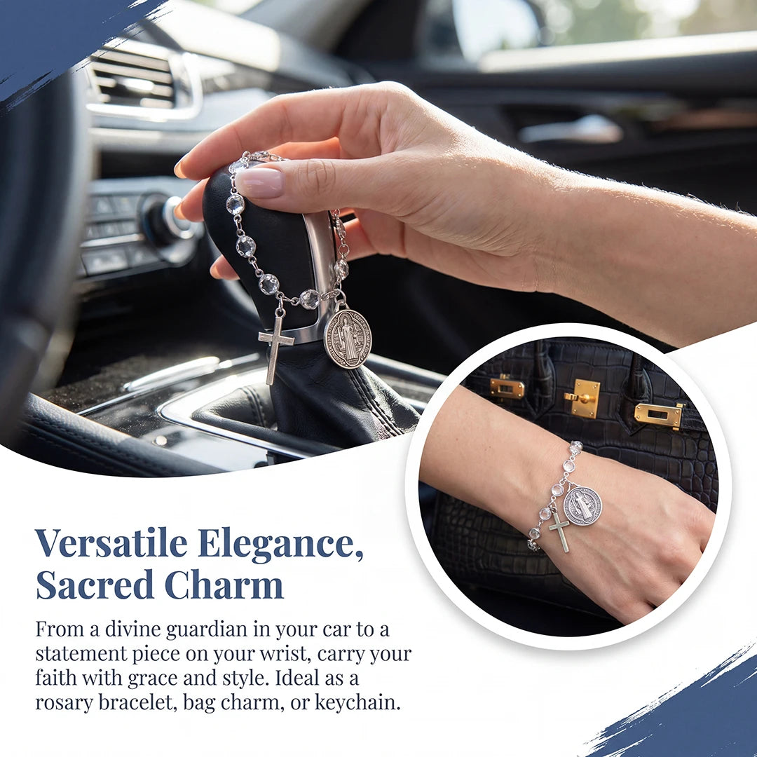 Pendentif voiture Saint-Benoît et croix – perles