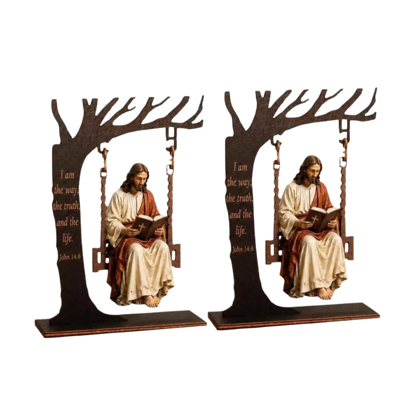 Décoration Jésus à la balançoire avec verset biblique – bois