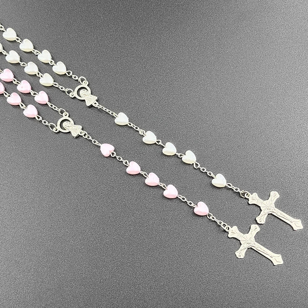 Chapelet catholique rose ou blanc – Vierge Marie et crucifix