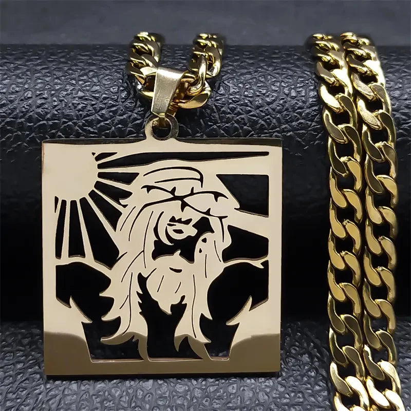 Collier croix du Christ et couronne d’épines – acier inoxydable