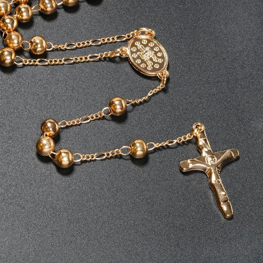 Collier chapelet à perles métalliques 6 mm – crucifix