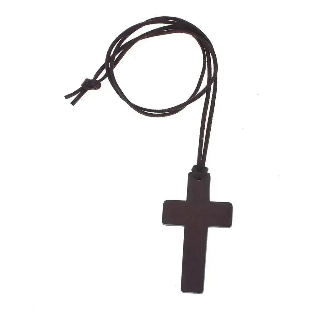 Collier croix chrétienne en bois – cordon 80 cm