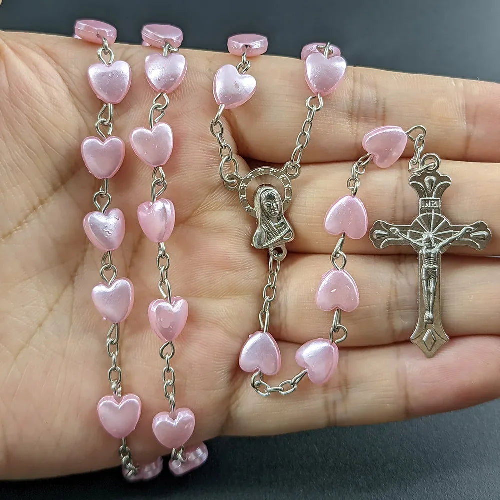 Chapelet catholique rose ou blanc – Vierge Marie et crucifix