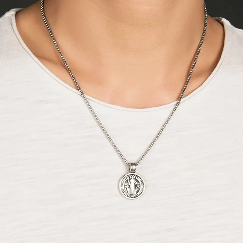 Médaille de Saint-Benoît en acier inoxydable – Collier 60 cm