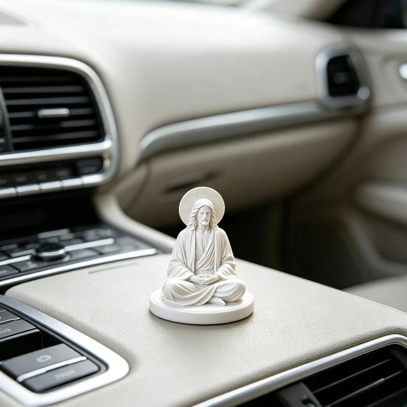 Jésus assis en méditation – figurine blanche imprimée en 3D – vue du produit