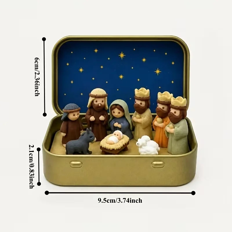 Mini crèche de Noël en boîte métallique – Sainte Famille