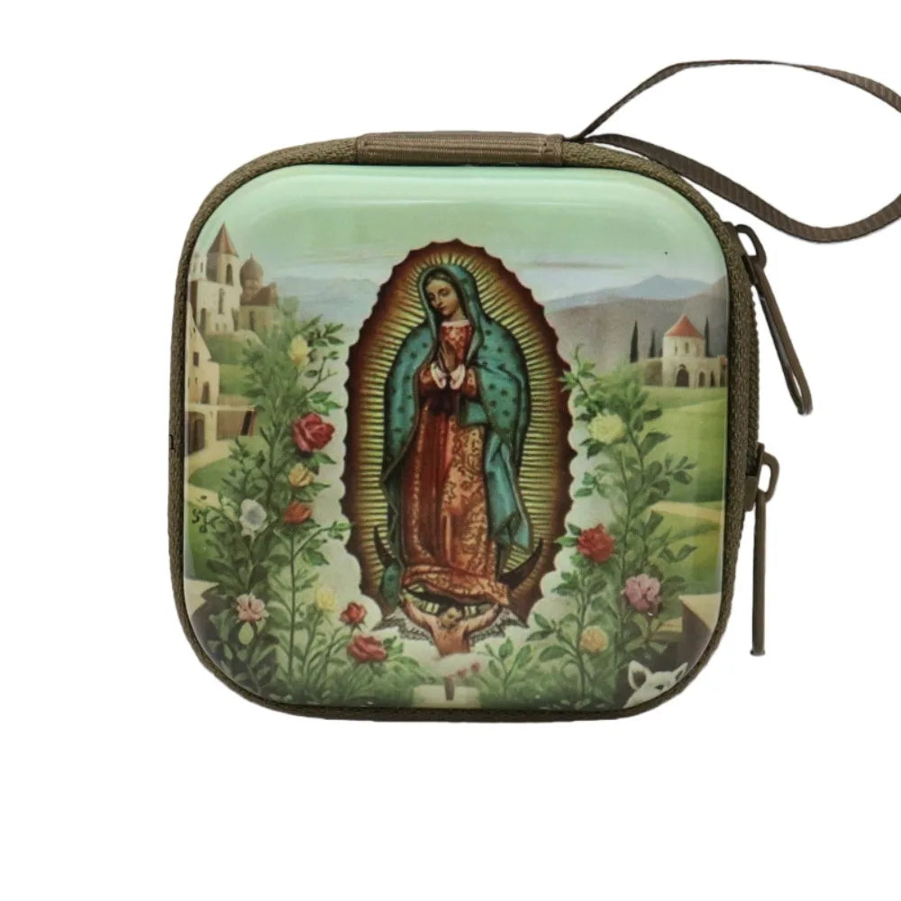 Boîte métallique pour chapelet – Vierge Marie, 7 cm