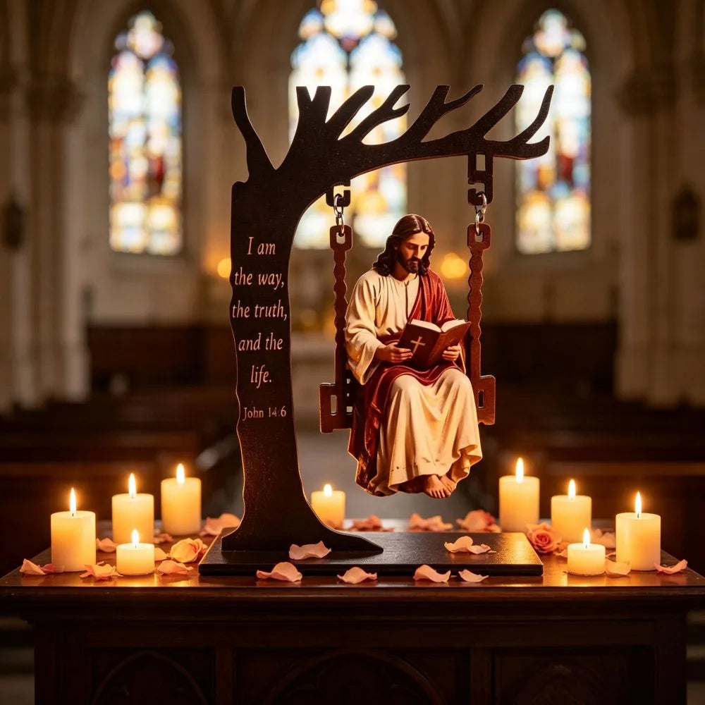 Jésus à la balançoire – décoration en bois, 2 tailles