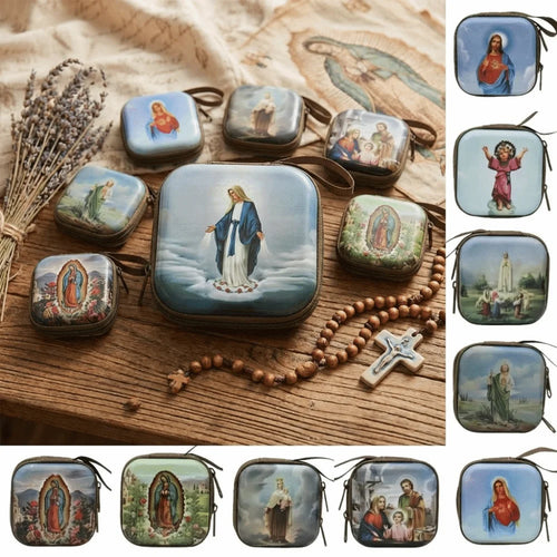 Boîte métallique pour chapelet – Vierge Marie, 7 cm