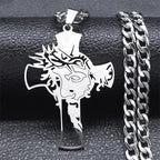 Collier croix du Christ et couronne d’épines – acier inoxydable
